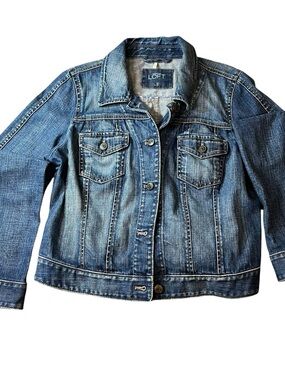 LOFT Girls Blue Denim Jean Jacket - Button-Front Trucker Style